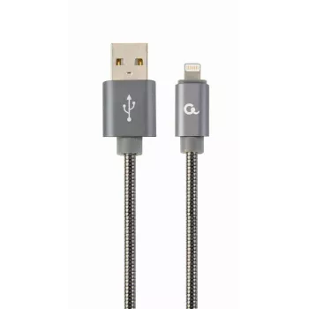 Gembird USB-A į Lightning laidas, Premium spiralinis metalas, 1 m, metalinis pilkas