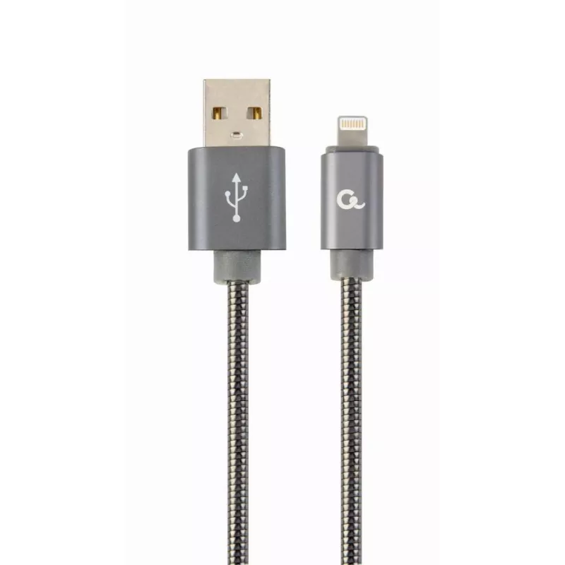 Gembird USB-A į Lightning laidas, Premium spiralinis metalas, 1 m, metalinis pilkas