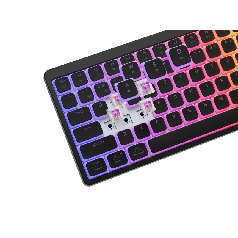 GENESIS Thor 430 TKL belaidė mechaninė žaidimų klaviatūra, Outemu Red jungikliai, RGB foninis apšvietimas, trigubas režimas (USB-C/2.4GHz/Bluetooth), JAV anglų QWERTY, juoda