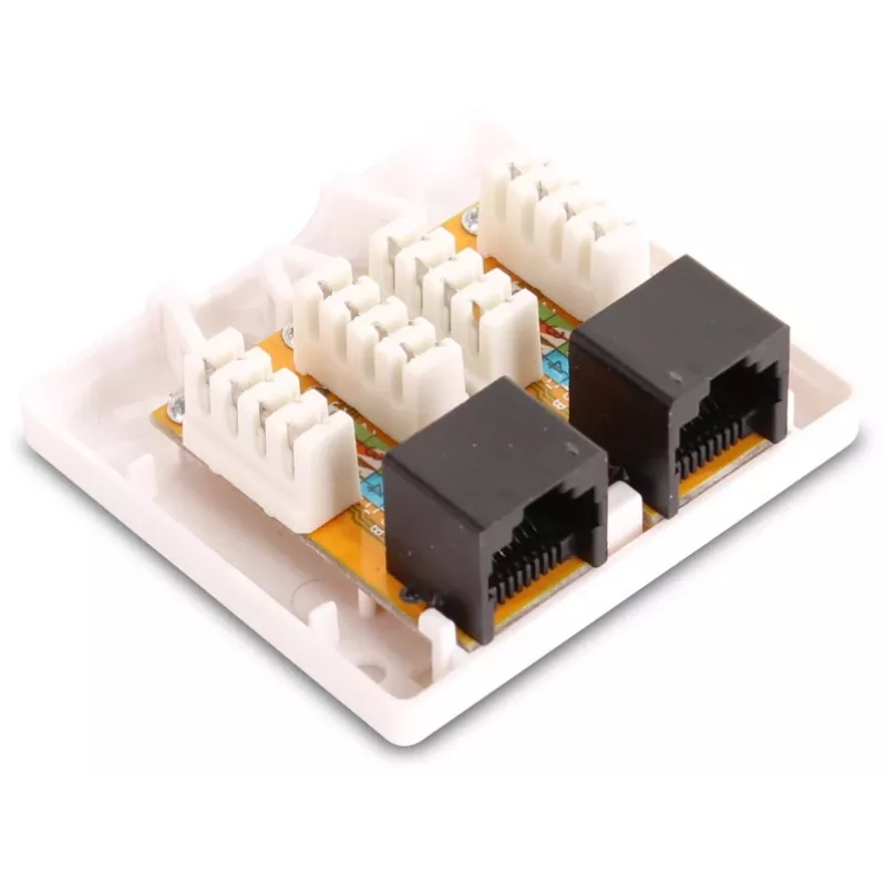 GETFORT GF-2G5EUTP Sieninis dvigubas RJ45 Cat.5e UTP tinklo lizdas, baltas