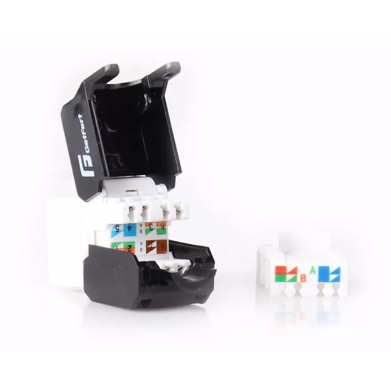 GETFORT KGF-6AUTP-NT Cat.6A UTP be įrankių Keystone lizdo modulis, RJ45 moteriškas, baltas