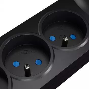 GETFORT įtampos apsaugos ilgintuvas 5P-1.5M-B-USB, 5 lizdų, 2 USB, 1,5 m, juodas