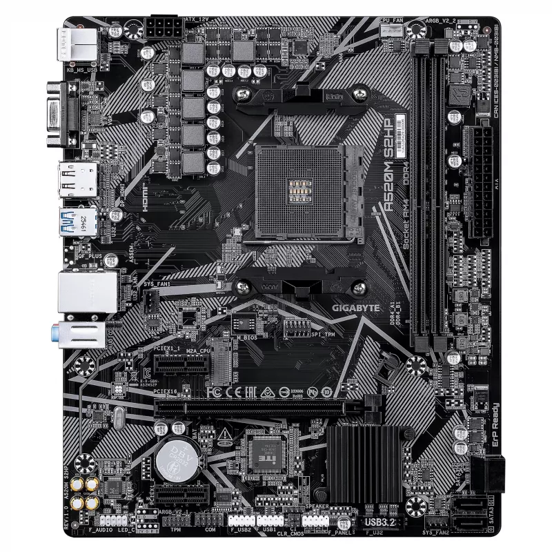 GIGABYTE A520M S2HP AM4 Micro-ATX motininė plokštė, DDR4, HDMI, D-Sub, DisplayPort, M.2, Gigabit LAN