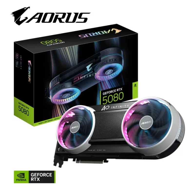 Gigabyte AORUS GeForce RTX 5080 INFINITY 16G vaizdo plokštė, 16 GB GDDR7, PCIe 5.0, DLSS 4, RGB Fusion