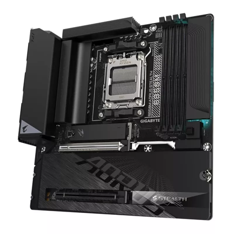 GIGABYTE B850M AORUS STEALTH AM5 Micro-ATX pagrindinė plokštė, DDR5, 2.5GbE, Wi-Fi 6E, 3x M.2