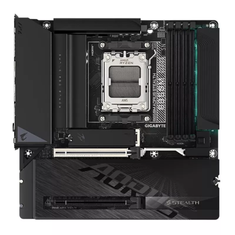 GIGABYTE B850M AORUS STEALTH AM5 Micro-ATX pagrindinė plokštė, DDR5, 2.5GbE, Wi-Fi 6E, 3x M.2