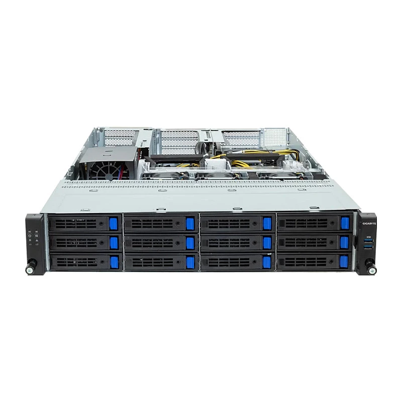 Gigabyte R243-EG0-AAL1 2U stelažinis serverio barebone, vienas SP6, AMD EPYC 8004, 12x DDR5, 12x 3,5 inch karštai keičiami, 2x 10GbE, redundantinis 850W