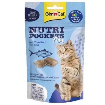 GimCat Nutri Pockets Fish with Salmon 60g - Traškūs skanėstai katėms su kreminiu įdaru odai ir kailiui