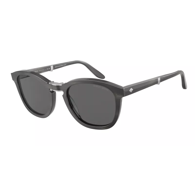 Giorgio Armani vyriški akiniai nuo saulės AR8170-5964B1 Havana acetatiniai kvadratiniai akiniai su mėlynais gradientiniais lęšiais