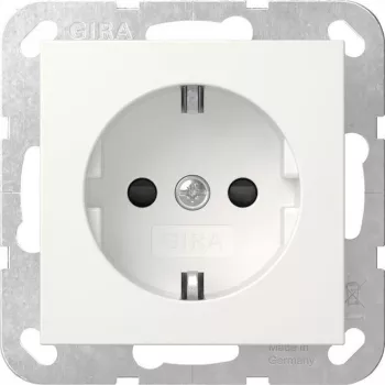 Gira 418327 SCHUKO kištukinis lizdas su SafetyPlus, varžtiniai gnybtai, System 55, grynas baltas matinis