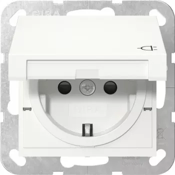 Gira 441427 SCHUKO kištukinis lizdas su atlenkiamu dangteliu, System 55, grynai balta