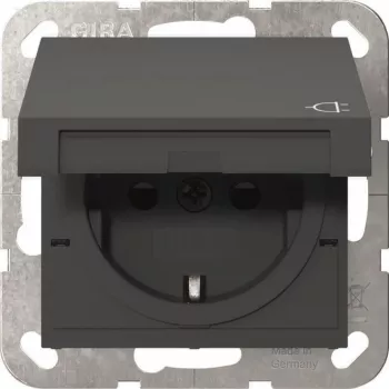 Gira 441428 SCHUKO kištukinis lizdas su atlenkiamu dangteliu ir Safety Plus, System 55, antracito spalvos