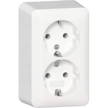 GIRA 478013 2 vietų SCHUKO kištukinis lizdas su montavimo plokšte, paviršinis, grynai balta