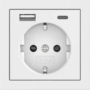 Gira SCHUKO kištukinis lizdas su USB maitinimo šaltiniu, 2x USB-A 5V 2.1A, įleidžiamas, grynas baltas blizgus 245970