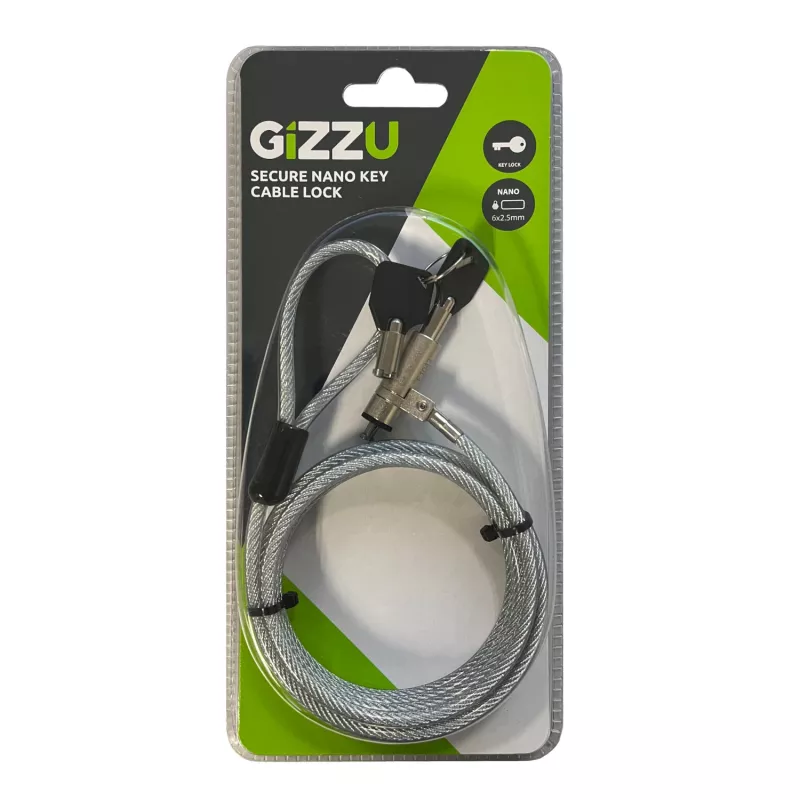 GIZZU 1,8 m Nano raktinė apsauginė grandinė su raktu - juoda