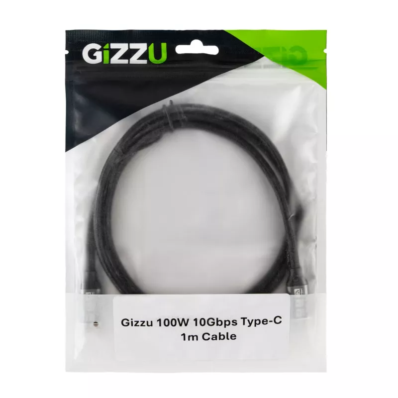 GIZZU 100W 10Gbps USB-C į USB-C laidas 1m juodas