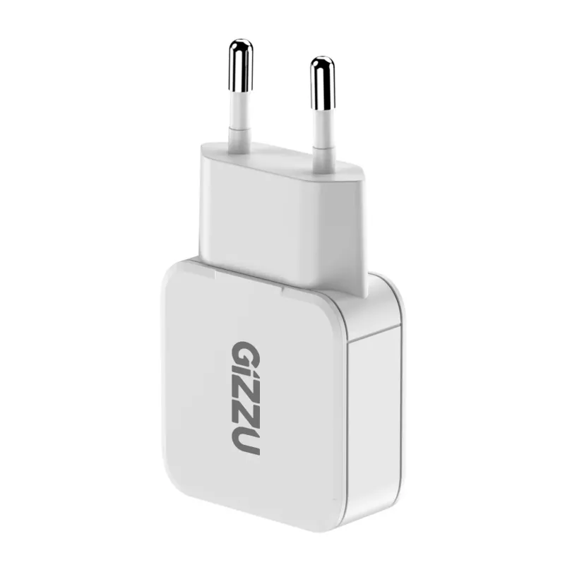Gizzu 2 prievadų 20W GaN sieninis įkroviklis USB-C PD 3.0 + USB-A QC 3.0 greito įkrovimo adapteris - baltas