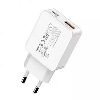 Gizzu 2 prievadų 45W GaN sieninis įkroviklis USB-C PD ir USB-A QC baltas