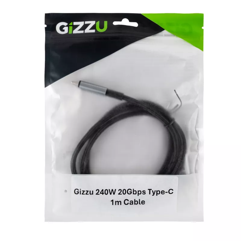 GIZZU 240W 20Gbps USB-C į USB-C laidas 2m juodas