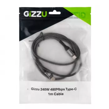 GIZZU 240W 480Mbps USB-C į USB-C pintas kabelis 1m juodas