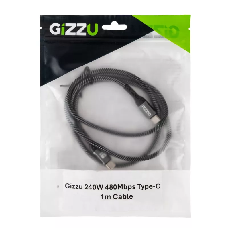 GIZZU 240W 480Mbps USB-C į USB-C pintas kabelis 1m juodas