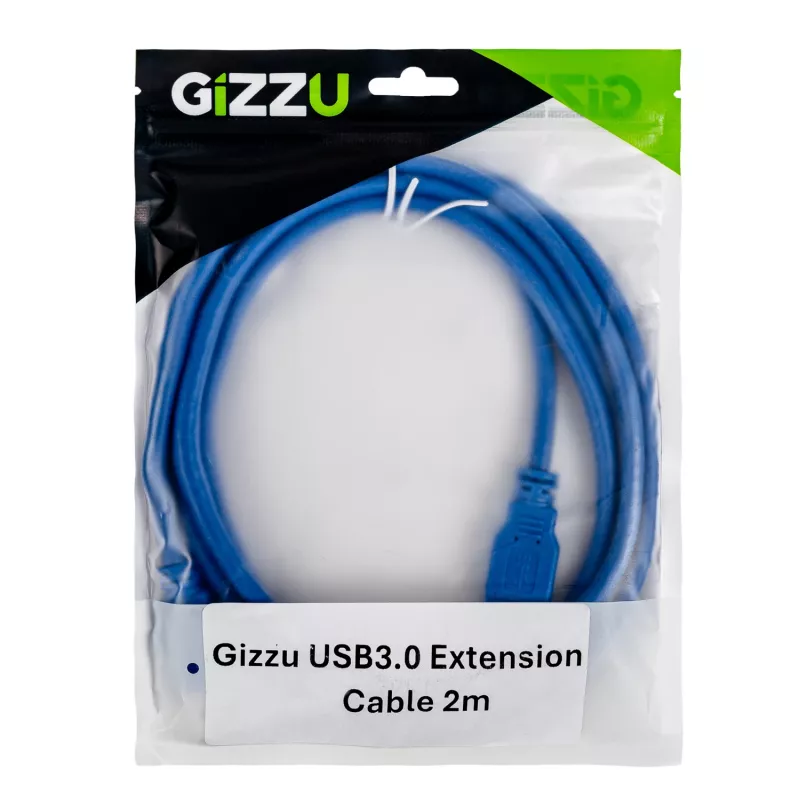 Gizzu USB 3.0 ilginimo laidas 2m – 5Gbps, vyriškas į moterišką, juodas