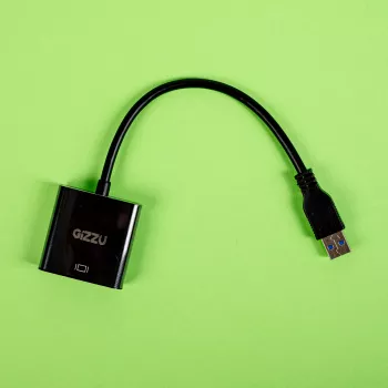Gizzu USB 3.0 į VGA adapteris – Full HD 1080p išorinis vaizdo keitiklis, USB-A kištukas į VGA lizdą, maitinamas iš USB, juodos spalvos