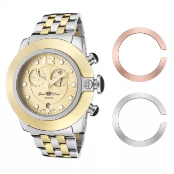 GLAM ROCK Moteriškas laikrodis GR32159 (44mm) - Šveicariškas kvarcas, baltas perlamutro ciferblatas, silikoninis dirželis