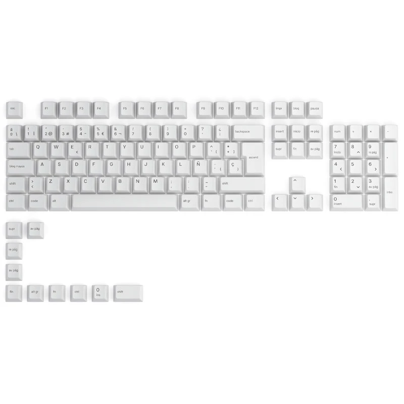 Glorious GPBT Keycaps - 115 PBT klavišų, ISO, ES išdėstymas, Arctic White