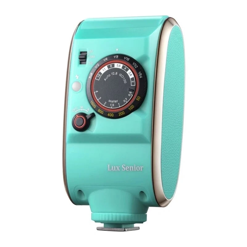 GODOX LUX Senior blykstė (žalia) retro ant fotoaparato su automatiniais/rankiniais režimais, įmontuotu akumuliatoriumi, OLED ekranu, sulankstomu reflektoriumi