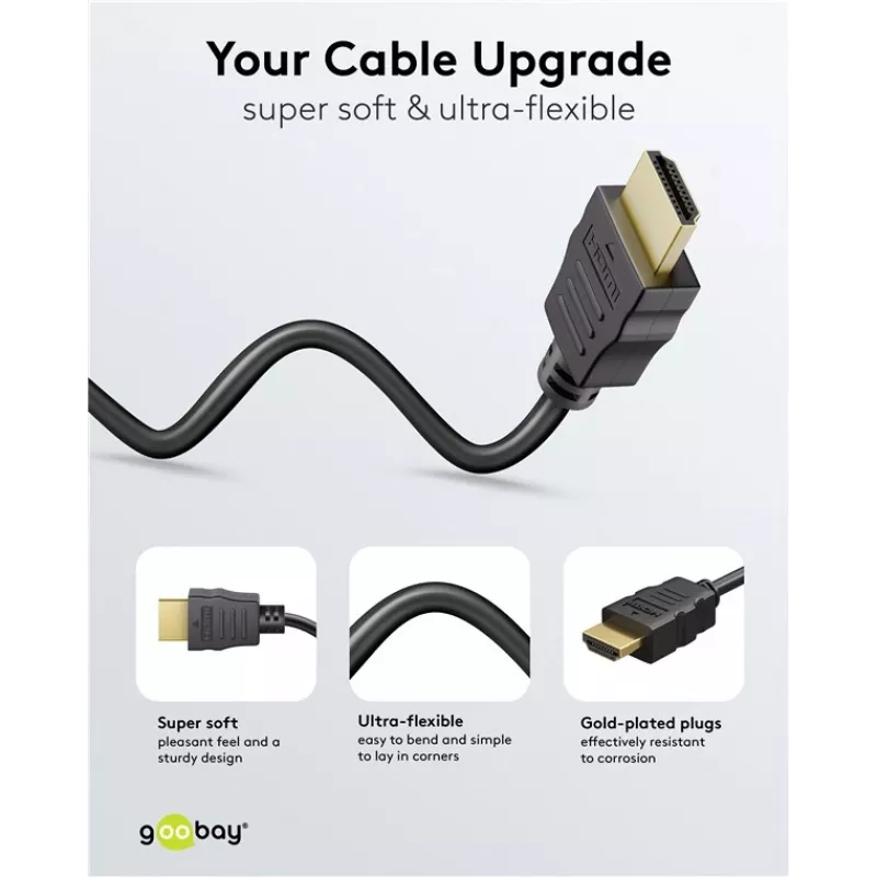 Goobay 80105 minkštas didelės spartos HDMI kabelis su Ethernet - 5 m juodas