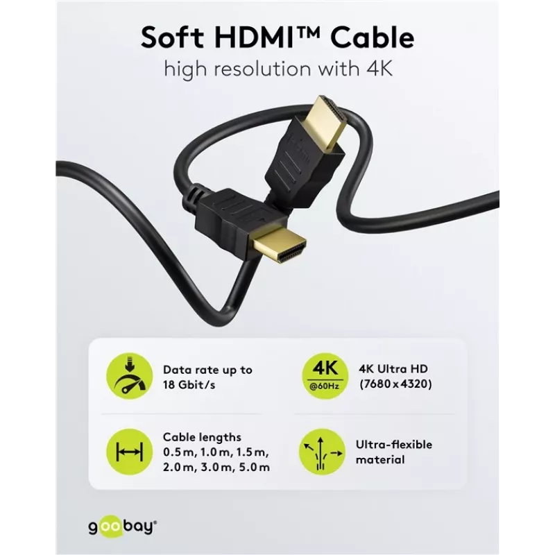 Goobay 80105 minkštas didelės spartos HDMI kabelis su Ethernet - 5 m juodas