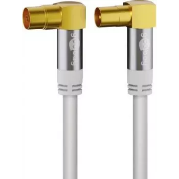 Goobay TV antenos kabelis (135 dB tip.), 4x ekranuotas, 1 m, baltas - auksu padengtas, 90° koaksialinis lizdas > 90° koaksialinis kištukas (70411)