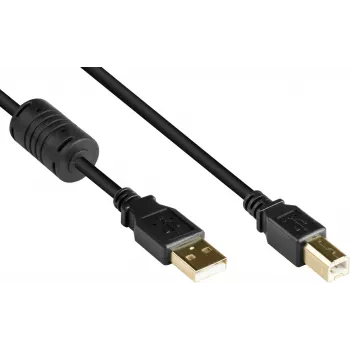 Good Connections USB 2.0 laidas A į B su ferito šerdimi, auksuotais kontaktais, juodas, 1 m