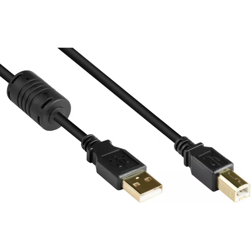 Good Connections USB 2.0 laidas A į B su ferito šerdimi, auksuotais kontaktais, juodas, 1 m