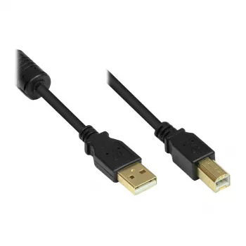 Good Connections USB 2.0 laidas A į B su ferito šerdimi, auksuotais kontaktais, juodas, 1 m