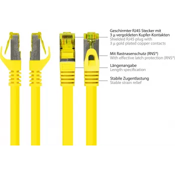GoodConnections 40m Cat.7 S/FTP PiMF halogeno neturinčios medžiagos RJ45 komutacinis kabelis su fiksatoriaus apsauga, geltonas 8070R-400Y