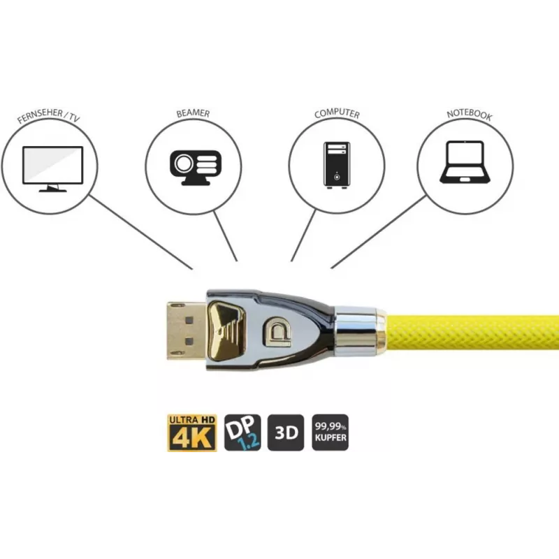 GoodConnections Alcasa Python DisplayPort 1.4 kabelis 8K 60Hz 2m vyriškas į vyrišką auksu padengtas GC-M0074