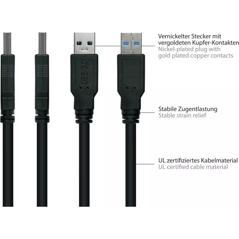 GoodConnections Alcasa USB 3.2 Gen 1 laidas, USB-A į Micro-B, 1,8 m, juodas