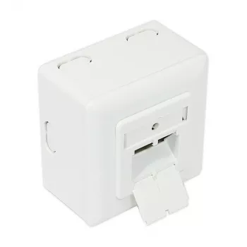 GoodConnections Cat.6 tinklo lizdas, 2xRJ45, ekranuotas, paviršinis montavimas, vertikalus kabelio įvadas, signalinė balta RAL9003 (GC-N0026)