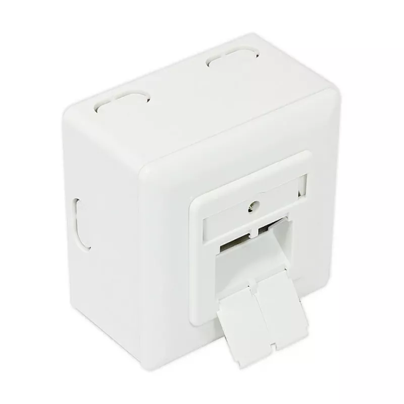 GoodConnections Cat.6 tinklo lizdas, 2xRJ45, ekranuotas, paviršinis montavimas, vertikalus kabelio įvadas, signalinė balta RAL9003 (GC-N0026)