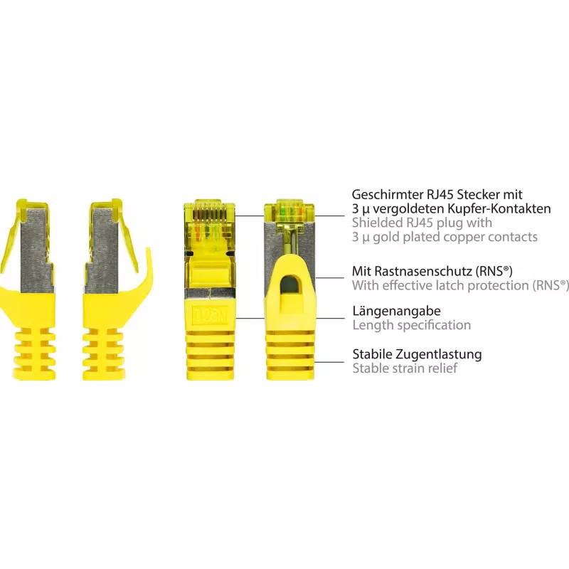 GoodConnections Cat.7 RJ45 pataisos kabelis - 25 m, geltonas, S/FTP PiMF, be halogenų, 600MHz (8070R-250Y)