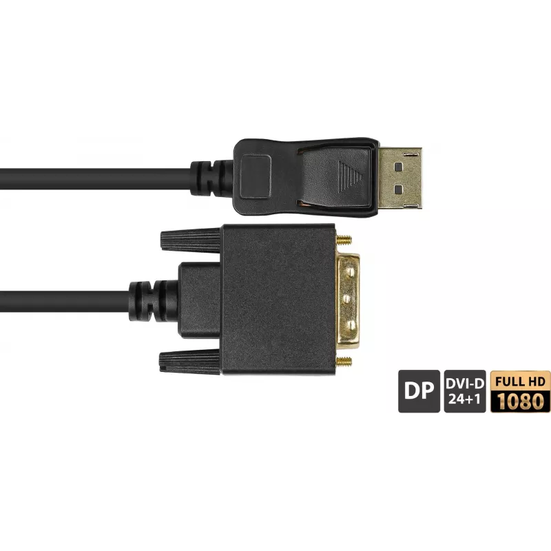 GoodConnections DisplayPort į DVI-D 24+1 jungiamasis kabelis - 24K auksu dengti kontaktai - OFC - Juoda - 5m