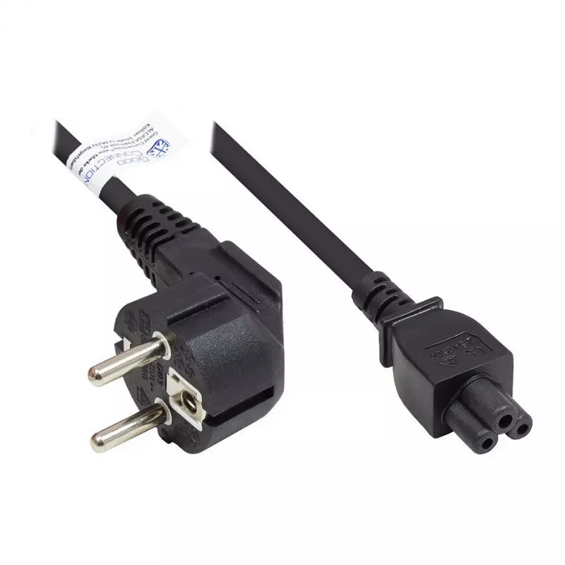 GoodConnections P0105-S018 maitinimo laidas 1,8 m – Schuko kištukas E+F į IEC C5 Cloverleaf – H05VV-F – 250 V 2,5 A – juoda