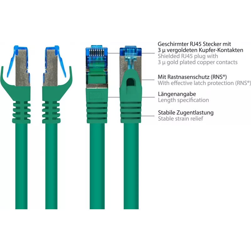 GoodConnections RNS® Cat. 6A S/FTP halogen-free jungiamasis laidas su užrakto apsauga, 3 m, žalias