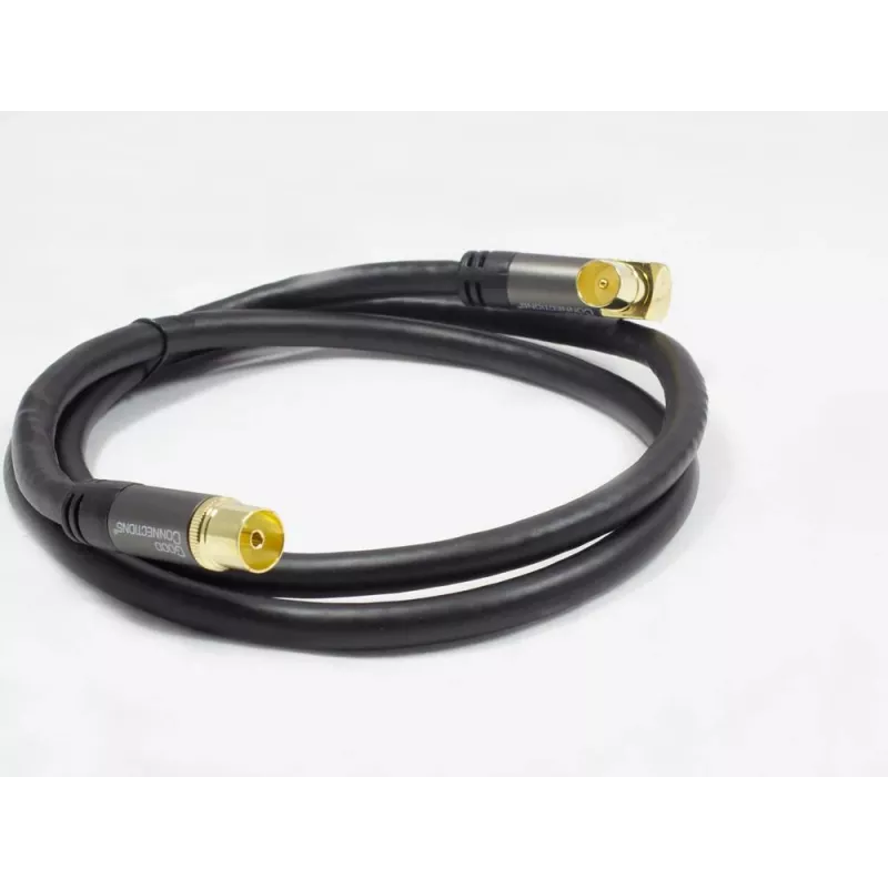 GoodConnections SAT antenos kabelis SmartFLEX, IEC/Coax kampinis kištukas į lizdą, auksuotas, keturgubai ekranuotas, 120dB ekranavimas, juodas, 15m (GC-M2078)