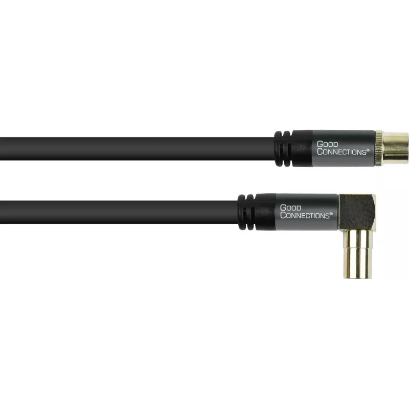 GoodConnections SAT antenos kabelis SmartFLEX, IEC/Coax kampinis kištukas į lizdą, auksuotas, keturgubai ekranuotas, 120dB ekranavimas, juodas, 15m (GC-M2078)