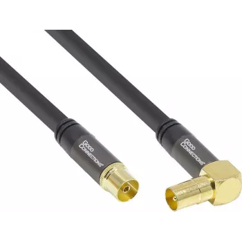 GoodConnections SAT antenos kabelis SmartFLEX, IEC/Coax kampinis kištukas į lizdą, auksuotas, keturgubai ekranuotas, 120dB ekranavimas, juodas, 15m (GC-M2078)