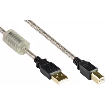 Good Connections USB 2.0 aukštos kokybės laidas su ferito šerdimi ir auksiniais kontaktais, skaidrus, 5m