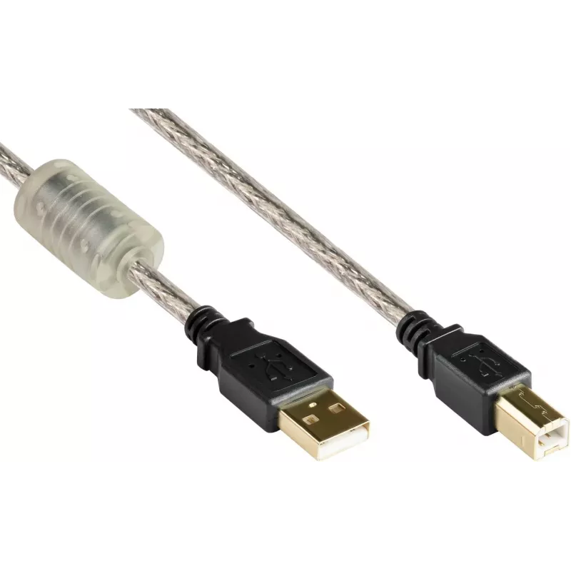 Good Connections USB 2.0 aukštos kokybės laidas su ferito šerdimi ir auksiniais kontaktais, skaidrus, 5m
